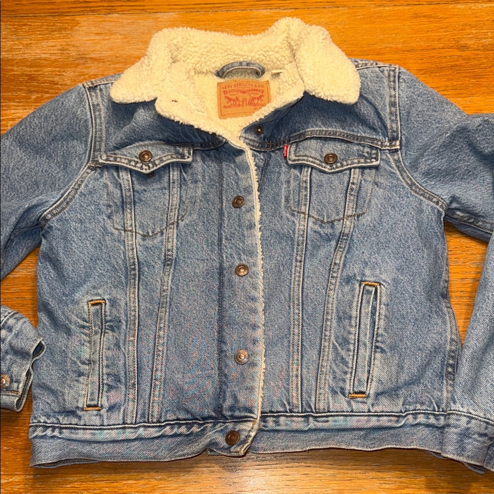 Levi's Kids Blue Denim Jacket with Cream Sherpa Lining